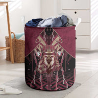 Qatar Football Laundry Basket Glitch Style Falcon With Arabic Patterns