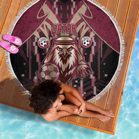 Qatar Football Beach Blanket Glitch Style Falcon With Arabic Patterns