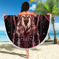Qatar Football Beach Blanket Glitch Style Falcon With Arabic Patterns