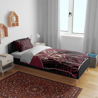 Qatar Football Bedding Set Glitch Style Falcon With Arabic Patterns