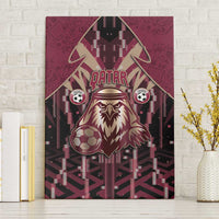 Qatar Football Canvas Wall Art Glitch Style Falcon With Arabic Patterns