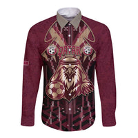 Custom Qatar Football Long Sleeve Button Shirt Glitch Style Falcon With Arabic Patterns