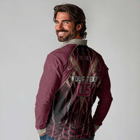 Custom Qatar Football Long Sleeve Polo Shirt Glitch Style Falcon With Arabic Patterns