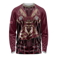 Custom Qatar Football Long Sleeve Shirt Glitch Style Falcon With Arabic Patterns