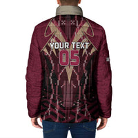Custom Qatar Football Padded Jacket Glitch Style Falcon With Arabic Patterns