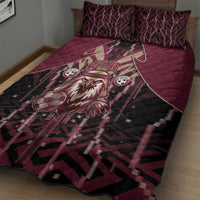 Qatar Football Quilt Bed Set Glitch Style Falcon With Arabic Patterns