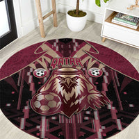 Qatar Football Round Carpet Glitch Style Falcon With Arabic Patterns