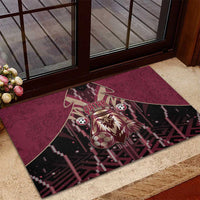 Qatar Football Rubber Doormat Glitch Style Falcon With Arabic Patterns