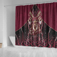 Qatar Football Shower Curtain Glitch Style Falcon With Arabic Patterns