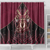 Qatar Football Shower Curtain Glitch Style Falcon With Arabic Patterns