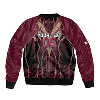 Custom Qatar Football Sleeve Zip Bomber Jacket Glitch Style Falcon With Arabic Patterns