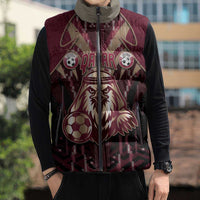 Custom Qatar Football Sleeveless Puffer Jacket Glitch Style Falcon With Arabic Patterns