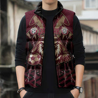 Custom Qatar Football Sleeveless Puffer Jacket Glitch Style Falcon With Arabic Patterns