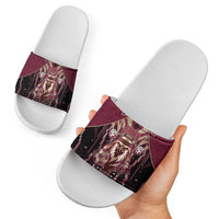 Qatar Football Slide Sandals Glitch Style Falcon With Arabic Patterns
