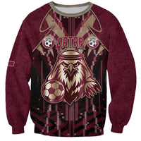Custom Qatar Football Sweatshirt Glitch Style Falcon With Arabic Patterns