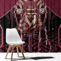 Qatar Football Window Curtain Glitch Style Falcon With Arabic Patterns