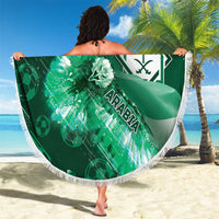 Saudi Arabia Football Beach Blanket Eagle With Desert Glitch Cyberpunk Art