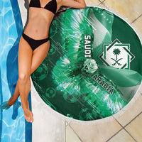 Saudi Arabia Football Beach Blanket Eagle With Desert Glitch Cyberpunk Art