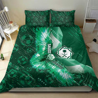 Saudi Arabia Football Bedding Set Eagle With Desert Glitch Cyberpunk Art