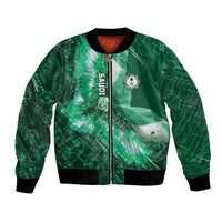 Custom Saudi Arabia Football Bomber Jacket Eagle With Desert Glitch Cyberpunk Art