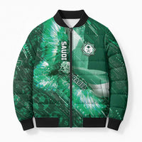 Custom Saudi Arabia Football Bomber Puffer Jacket Eagle With Desert Glitch Cyberpunk Art
