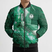 Custom Saudi Arabia Football Bomber Puffer Jacket Eagle With Desert Glitch Cyberpunk Art