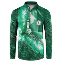Custom Saudi Arabia Football Button Sweatshirt Eagle With Desert Glitch Cyberpunk Art