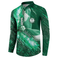 Custom Saudi Arabia Football Button Sweatshirt Eagle With Desert Glitch Cyberpunk Art