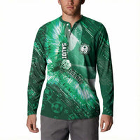 Custom Saudi Arabia Football Button Sweatshirt Eagle With Desert Glitch Cyberpunk Art