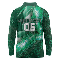 Custom Saudi Arabia Football Long Sleeve Polo Shirt Eagle With Desert Glitch Cyberpunk Art