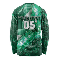 Custom Saudi Arabia Football Long Sleeve Shirt Eagle With Desert Glitch Cyberpunk Art