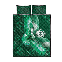 Saudi Arabia Football Quilt Bed Set Eagle With Desert Glitch Cyberpunk Art