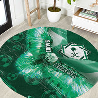 Saudi Arabia Football Round Carpet Eagle With Desert Glitch Cyberpunk Art