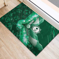 Saudi Arabia Football Rubber Doormat Eagle With Desert Glitch Cyberpunk Art