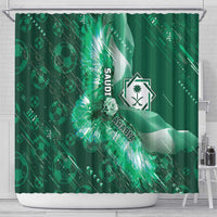 Saudi Arabia Football Shower Curtain Eagle With Desert Glitch Cyberpunk Art