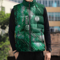 Custom Saudi Arabia Football Sleeveless Puffer Jacket Eagle With Desert Glitch Cyberpunk Art