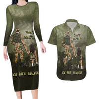 Military Fathers Day Couples Matching Long Sleeve Bodycon Dress and Hawaiian Shirt My Dad Is My Hero