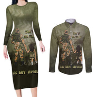 Military Fathers Day Couples Matching Long Sleeve Bodycon Dress and Long Sleeve Button Shirt My Dad Is My Hero