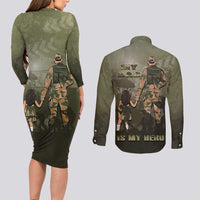 Military Fathers Day Couples Matching Long Sleeve Bodycon Dress and Long Sleeve Button Shirt My Dad Is My Hero
