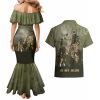 Military Fathers Day Couples Matching Mermaid Dress and Hawaiian Shirt My Dad Is My Hero