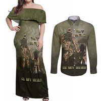 Military Fathers Day Couples Matching Off Shoulder Maxi Dress and Long Sleeve Button Shirt My Dad Is My Hero