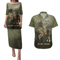 Military Fathers Day Couples Matching Puletasi and Hawaiian Shirt My Dad Is My Hero