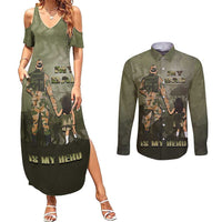Military Fathers Day Couples Matching Summer Maxi Dress and Long Sleeve Button Shirt My Dad Is My Hero