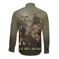 Military Fathers Day Long Sleeve Button Shirt My Dad Is My Hero