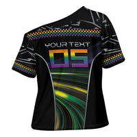Custom Racing Pride Cross Shoulder Shirt Racing Rainbow Cyberpunk Style