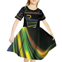 Custom Racing Pride Kid Short Sleeve Dress Racing Rainbow Cyberpunk Style