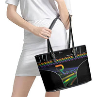 Racing Pride Leather Tote Bag Racing Rainbow Cyberpunk Style