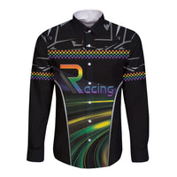 Custom Racing Pride Long Sleeve Button Shirt Racing Rainbow Cyberpunk Style