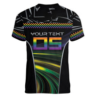 Custom Racing Pride Women V-Neck T-Shirt Racing Rainbow Cyberpunk Style