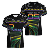 Custom Racing Pride Women V-Neck T-Shirt Racing Rainbow Cyberpunk Style